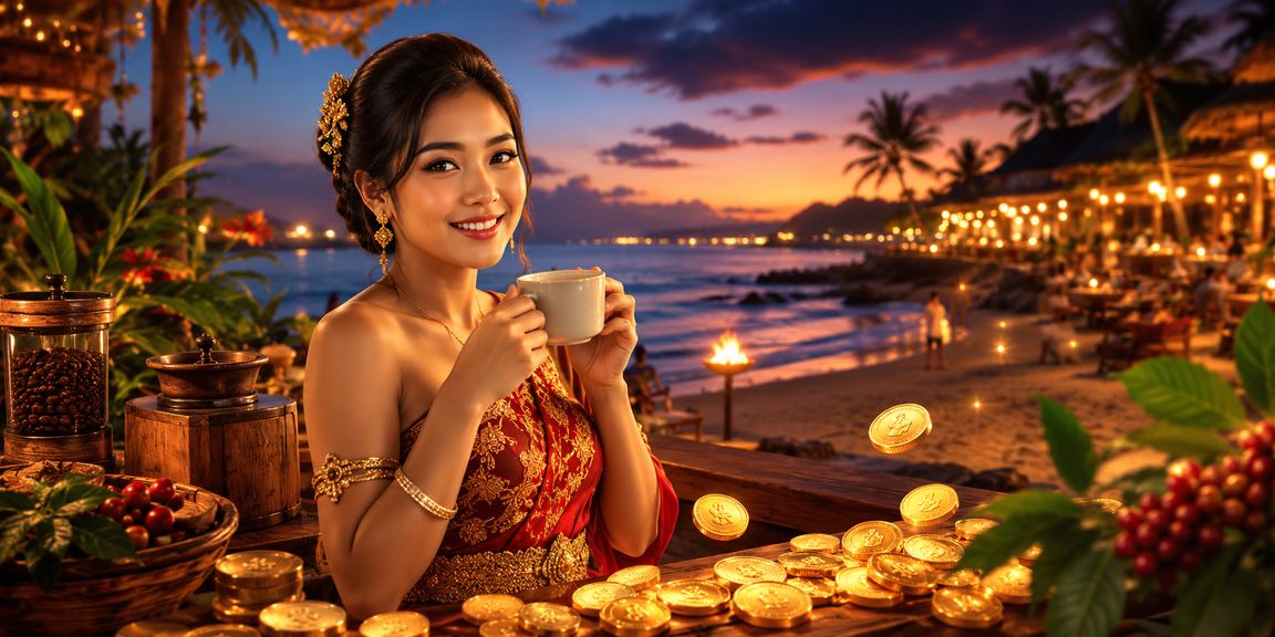 Pengguna mengakses aplikasi casino online di kafe dengan suasana santai