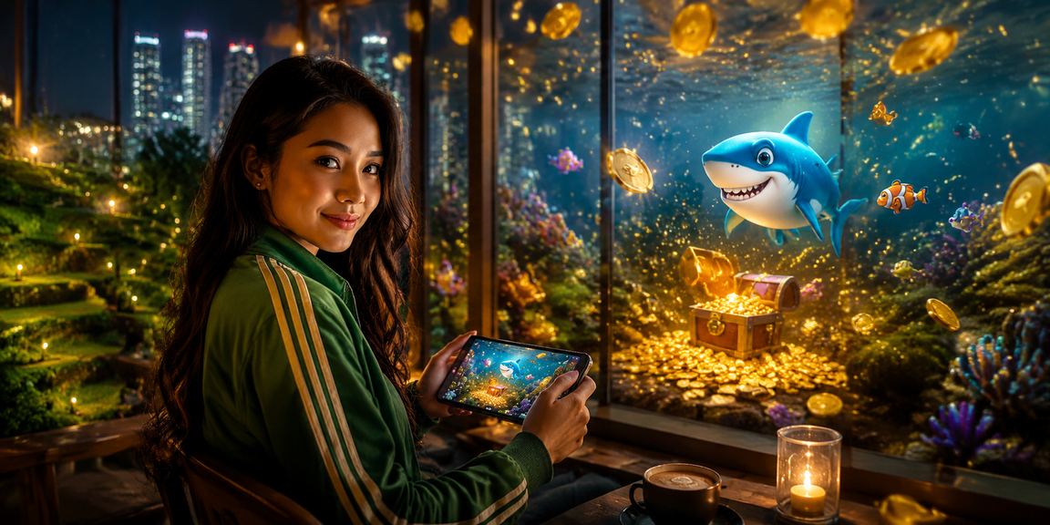 Pemain menikmati game tembak ikan ban ca di kafe sambil minum kopi
